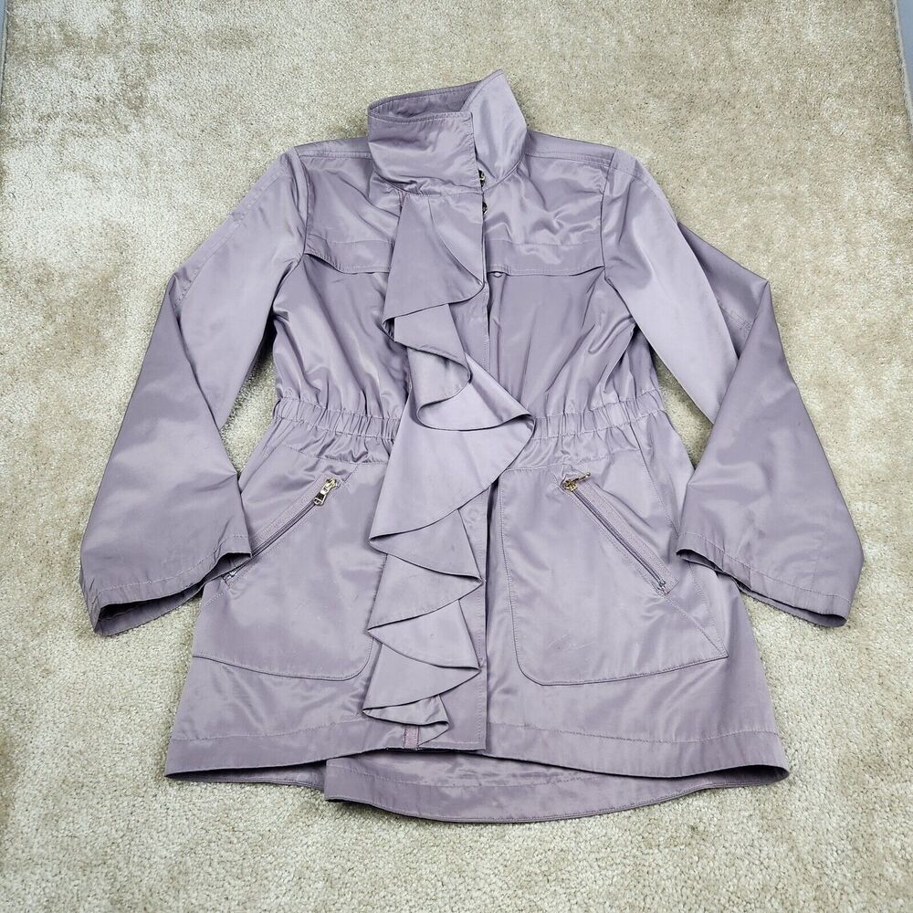Tahari Women’s Lavender Front Zip Pockets Collared Metallic Jacket Size Small